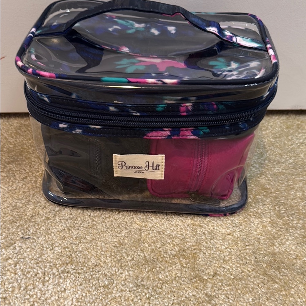 Floral Cosmetic Bag Set - Black and Pink
